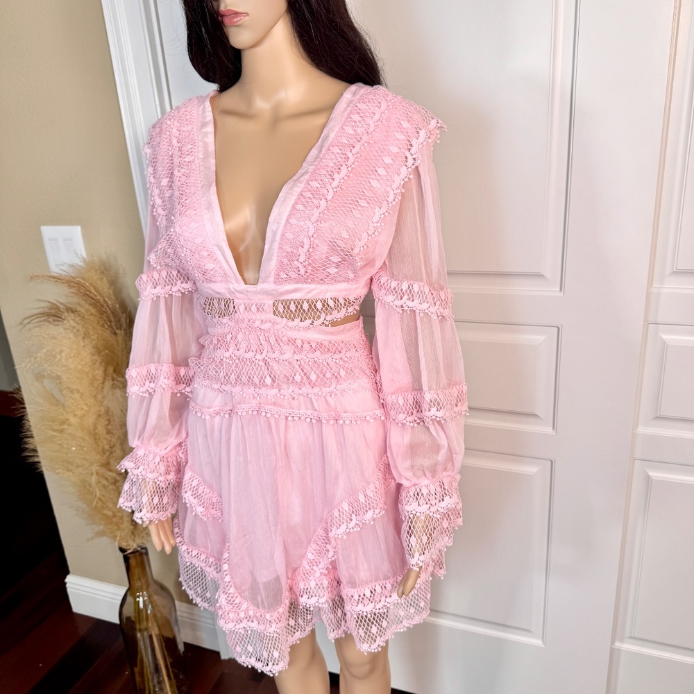 LIGHT PINK MINI DRESS WITH CROCHET AND LACE DETAILS - Picture 4 of 16